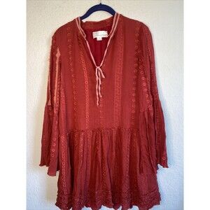 Vintage Havana boho maxi dress ruffle Eyelet S Vneck fairy coquette hippie